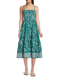 Kristen Palm Tree Print Midi-Dress