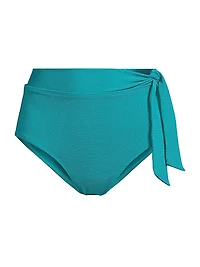 Side-Tie Metallic Picqué High-Waisted Bikini Bottom