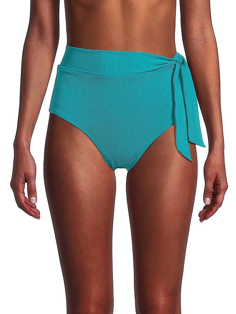 Side-Tie Metallic Picqué High-Waisted Bikini Bottom
