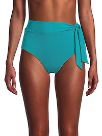 Side-Tie Metallic Picqué High-Waisted Bikini Bottom