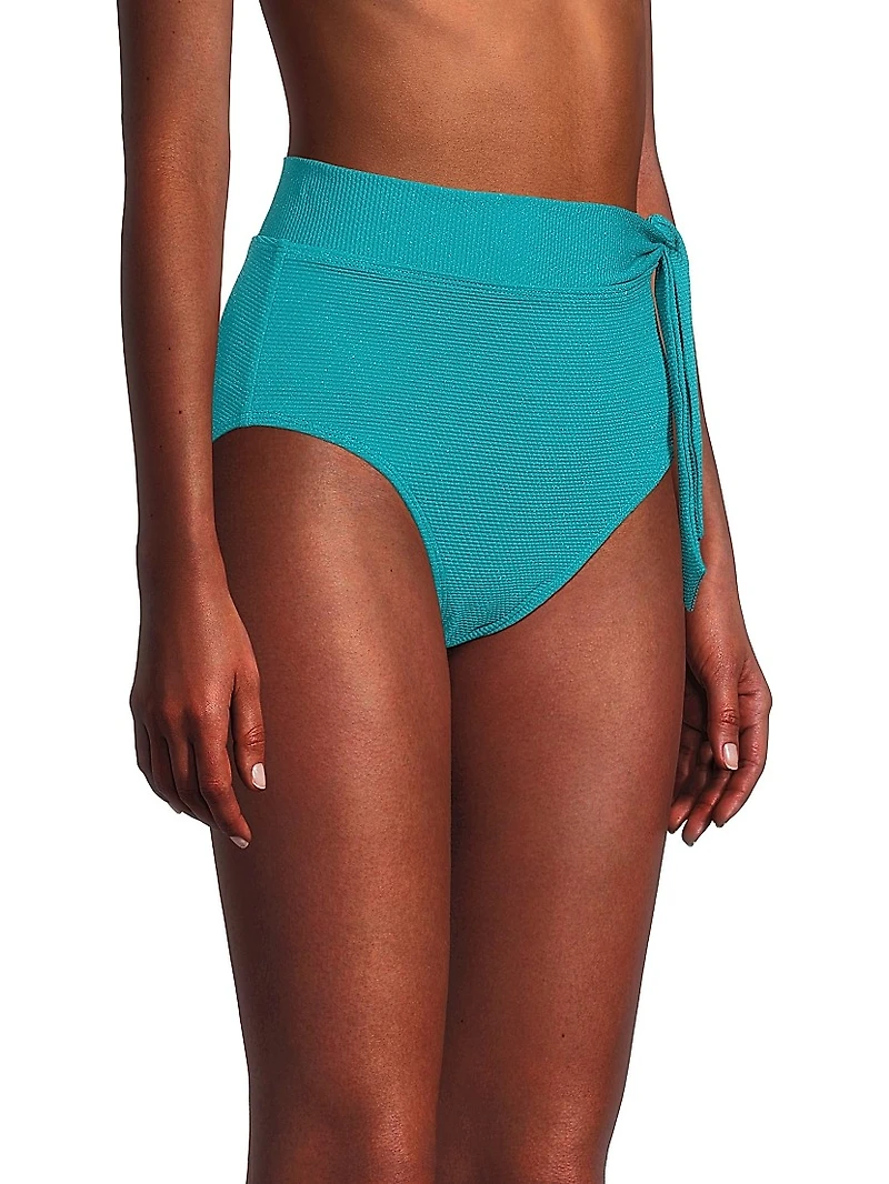 Side-Tie Metallic Picqué High-Waisted Bikini Bottom