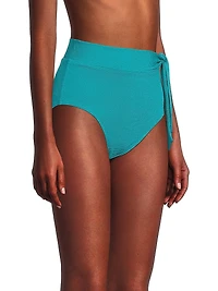 Side-Tie Metallic Picqué High-Waisted Bikini Bottom