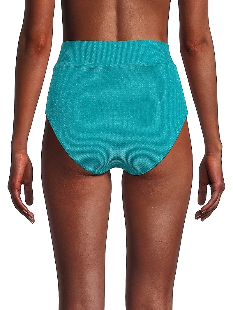 Side-Tie Metallic Picqué High-Waisted Bikini Bottom