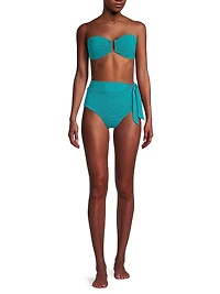Side-Tie Metallic Picqué High-Waisted Bikini Bottom