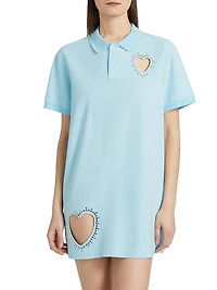 Crystal Heart Cut-Out Polo Minidress