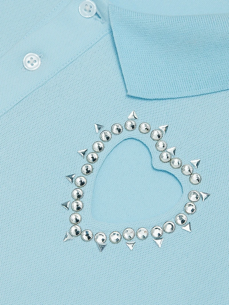 Crystal Heart Cut-Out Polo Minidress