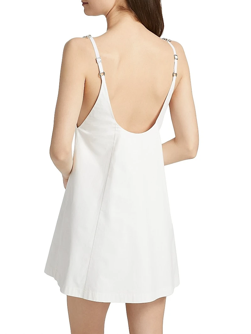 Crystal Rosette Cotton Poplin V-Neck Minidress