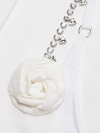 Crystal Rosette Cotton Poplin V-Neck Minidress