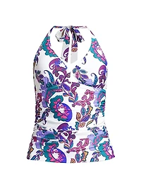Reversible Paisley Halterneck Ruched Tankini