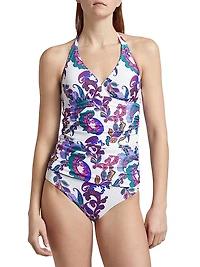 Reversible Paisley Halterneck Ruched Tankini
