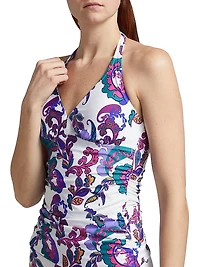 Reversible Paisley Halterneck Ruched Tankini