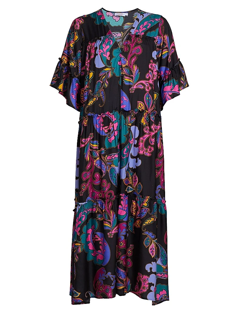 Fatima Paisley Tiered Kimono-Style Cover-Up