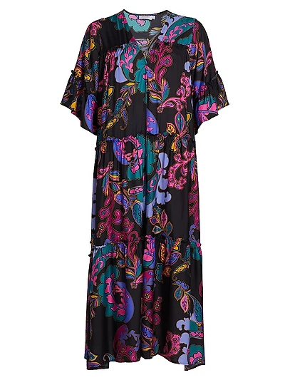 Fatima Paisley Tiered Kimono-Style Cover-Up