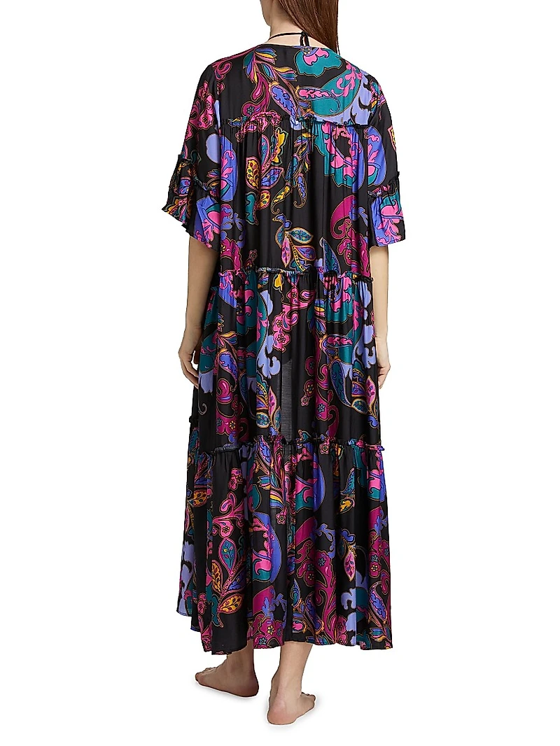 Fatima Paisley Tiered Kimono-Style Cover-Up