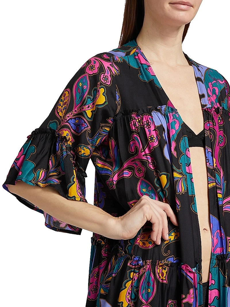 Fatima Paisley Tiered Kimono-Style Cover-Up