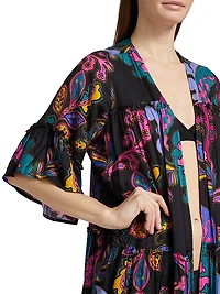 Fatima Paisley Tiered Kimono-Style Cover-Up