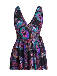 Fatima Paisley Wrap Tie-Waist Swimdress