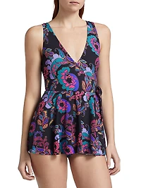 Fatima Paisley Wrap Tie-Waist Swimdress