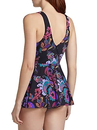 Fatima Paisley Wrap Tie-Waist Swimdress