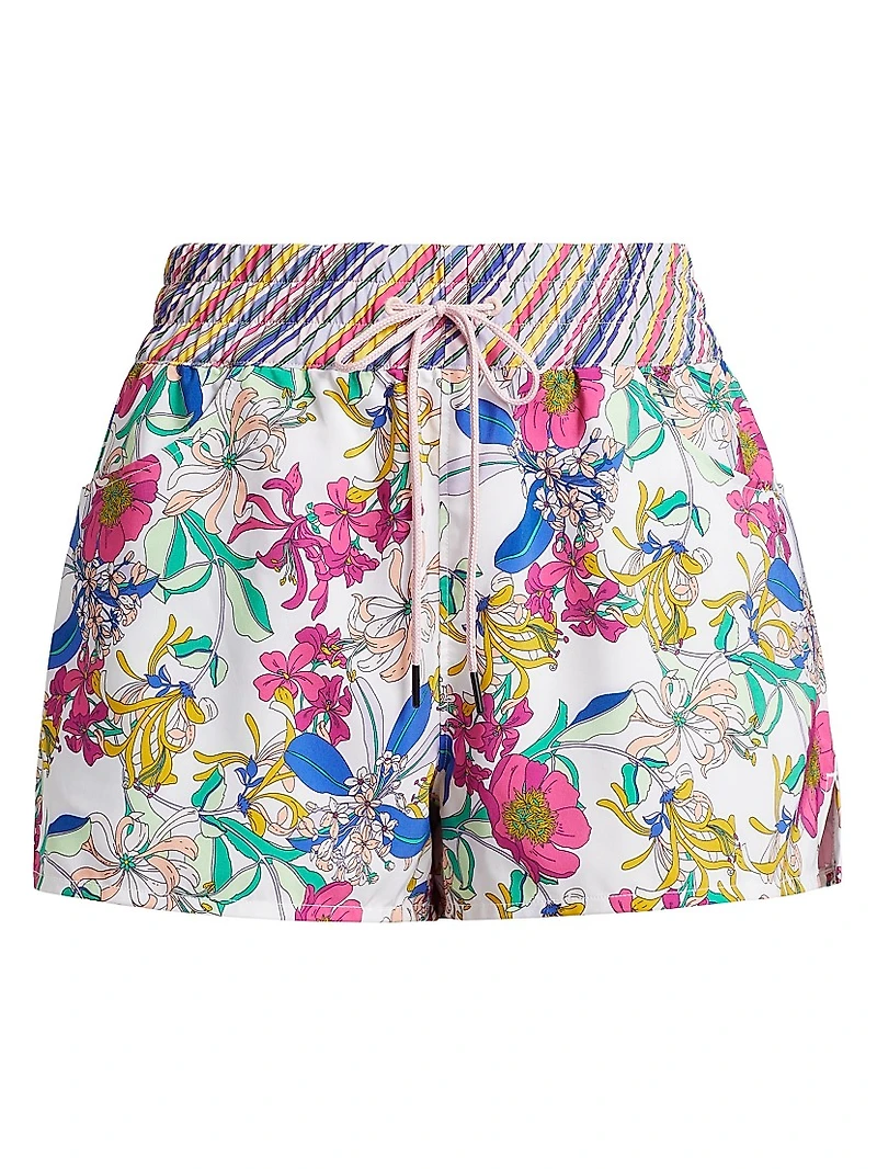 Floral & Striped High-Waisted Board Shorts