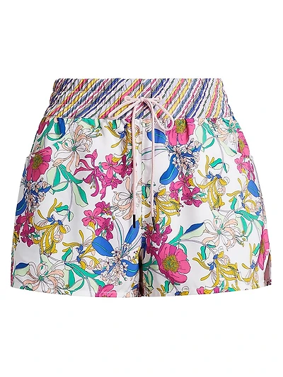 Floral & Striped High-Waisted Board Shorts