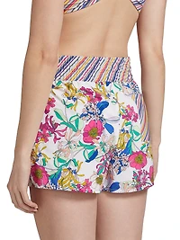 Floral & Striped High-Waisted Board Shorts