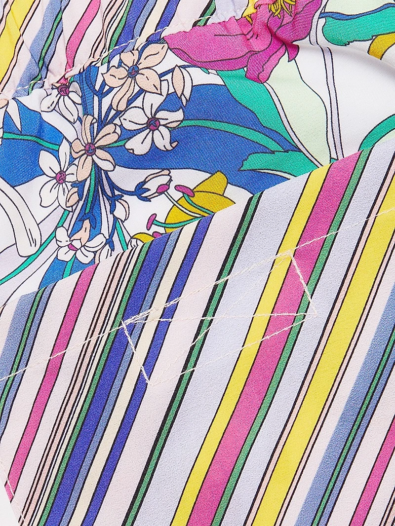 Floral & Striped High-Waisted Board Shorts