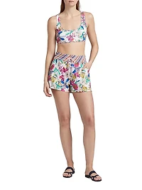 Floral & Striped High-Waisted Board Shorts