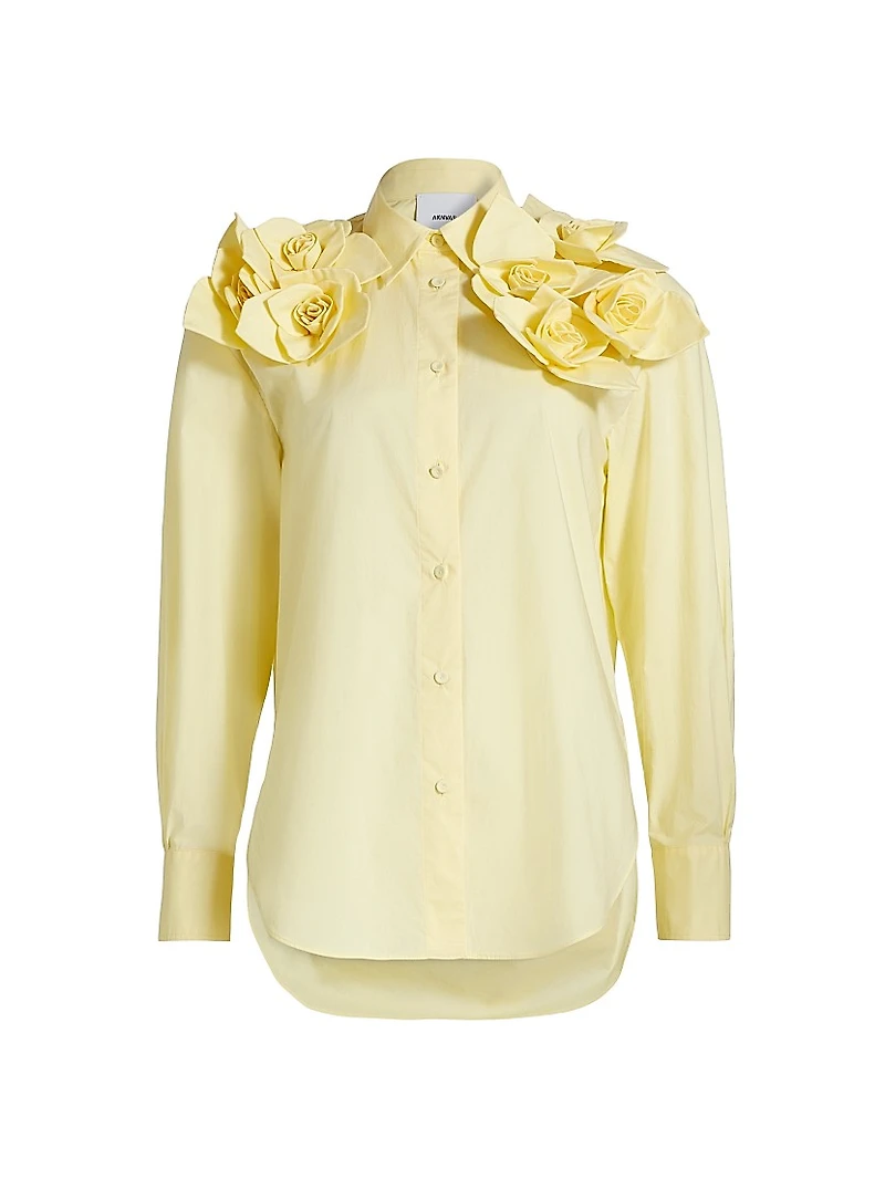 Flor Rose-Appliqué Cotton Button-Front Shirt