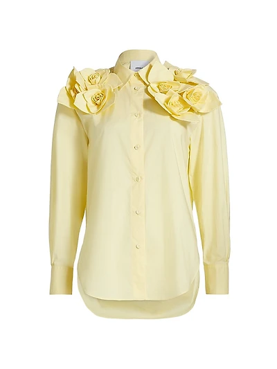 Flor Rose-Appliqué Cotton Button-Front Shirt