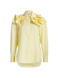 Flor Rose-Appliqué Cotton Button-Front Shirt