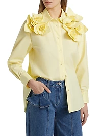 Flor Rose-Appliqué Cotton Button-Front Shirt