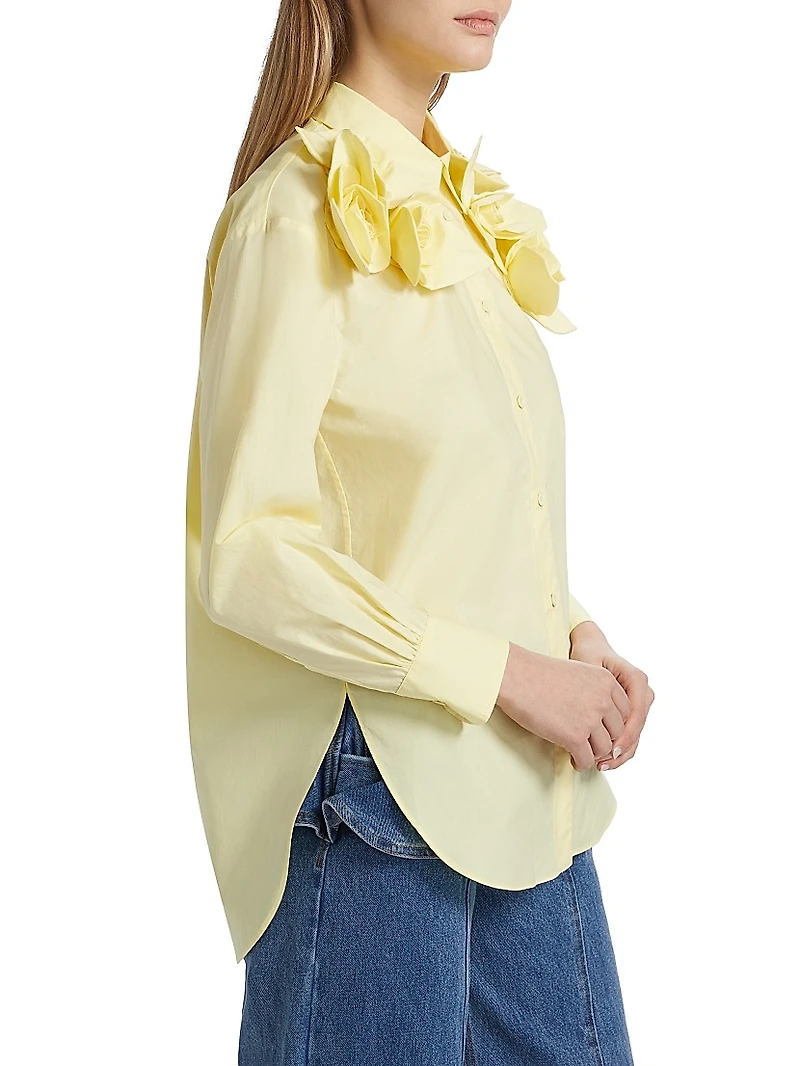 Flor Rose-Appliqué Cotton Button-Front Shirt