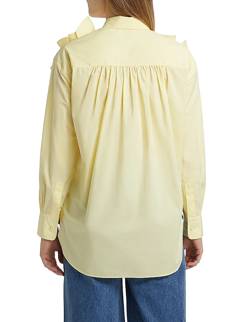 Flor Rose-Appliqué Cotton Button-Front Shirt