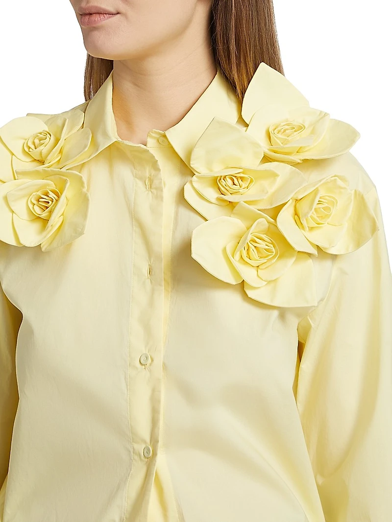 Flor Rose-Appliqué Cotton Button-Front Shirt
