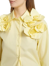 Flor Rose-Appliqué Cotton Button-Front Shirt
