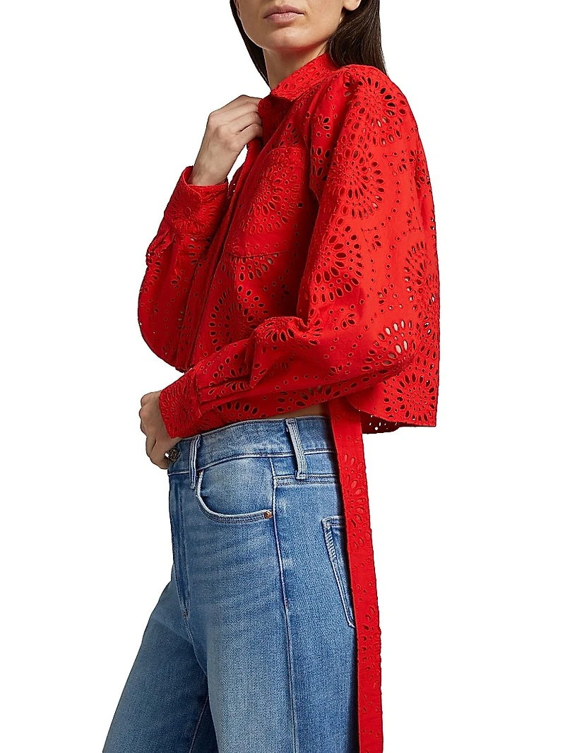 Randall Poppy Cotton Broderie Anglaise Crop Shirt