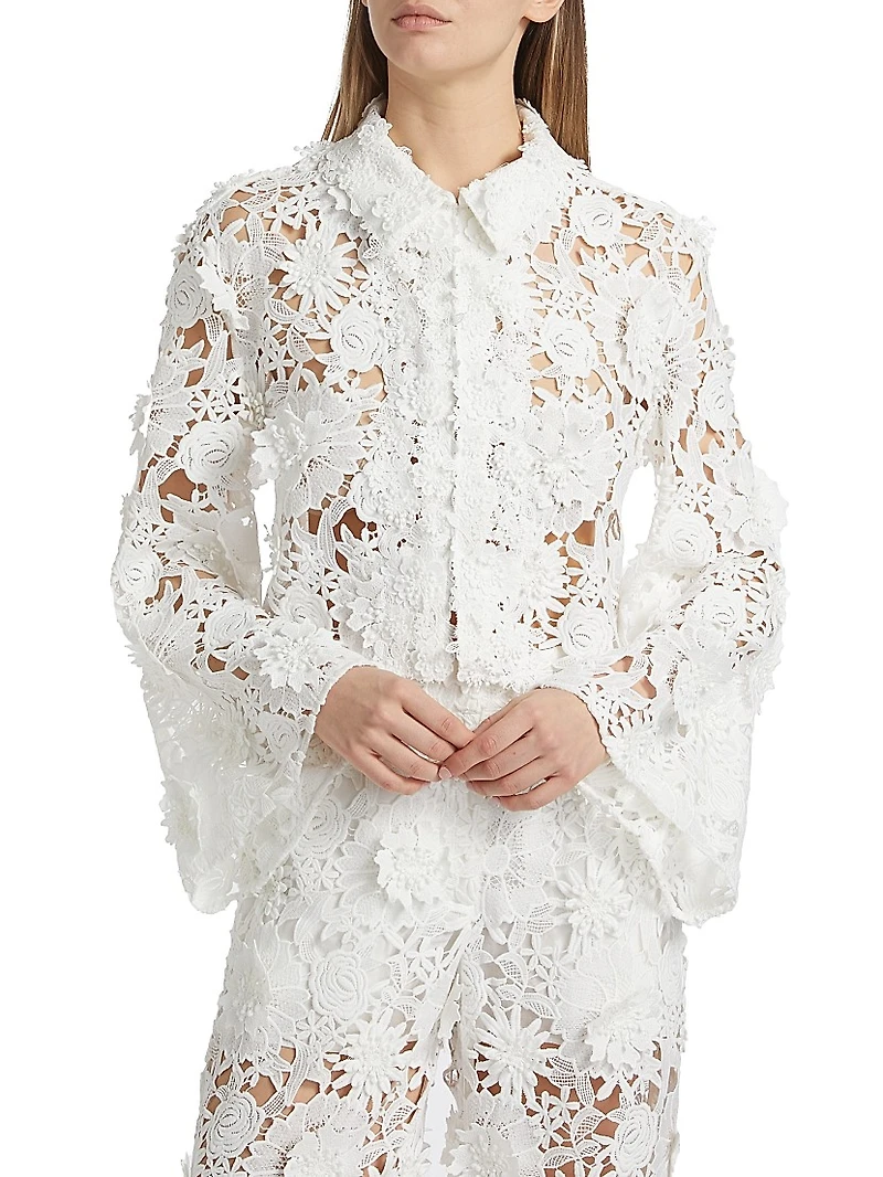 Audrey Lace Bell-Sleeve Crop Jacket