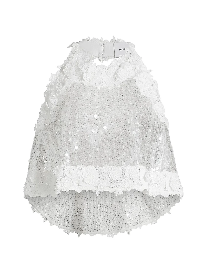 Lola Sequined High-Low Halterneck Top