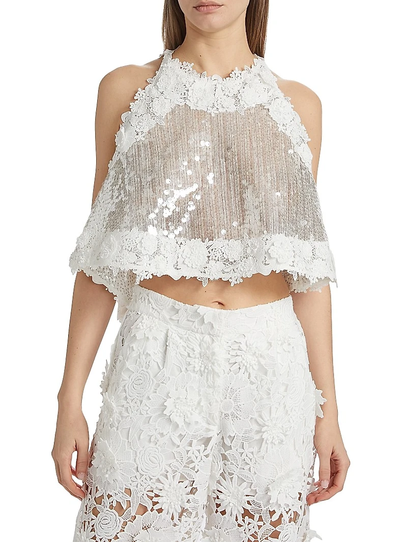 Lola Sequined High-Low Halterneck Top