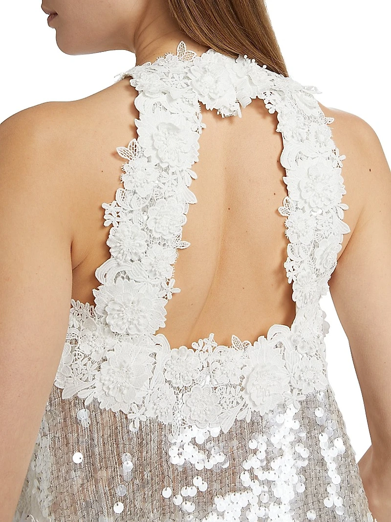 Lola Sequined High-Low Halterneck Top