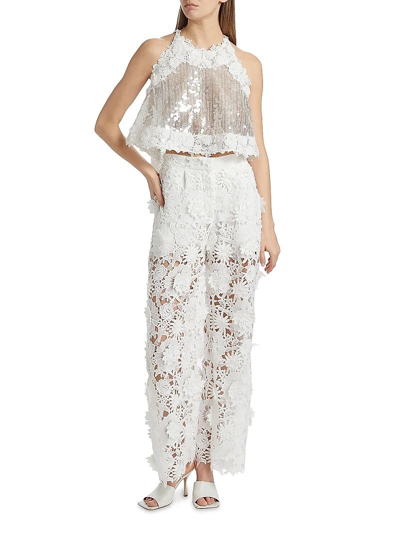 Lola Sequined High-Low Halterneck Top