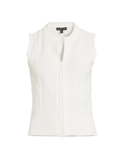 The Sax Embossed Sleeveless Front-Zip Sweater