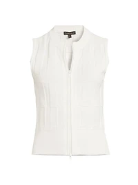 The Sax Embossed Sleeveless Front-Zip Sweater