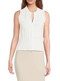 The Sax Embossed Sleeveless Front-Zip Sweater