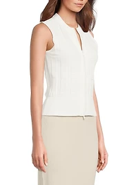 The Sax Embossed Sleeveless Front-Zip Sweater
