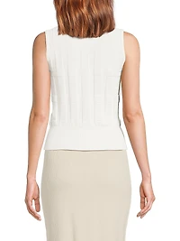 The Sax Embossed Sleeveless Front-Zip Sweater