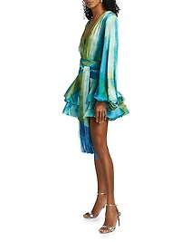 Bedouin Coastal Abstract Silk-Blend Tie-Waist Minidress