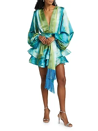 Bedouin Coastal Abstract Silk-Blend Tie-Waist Minidress