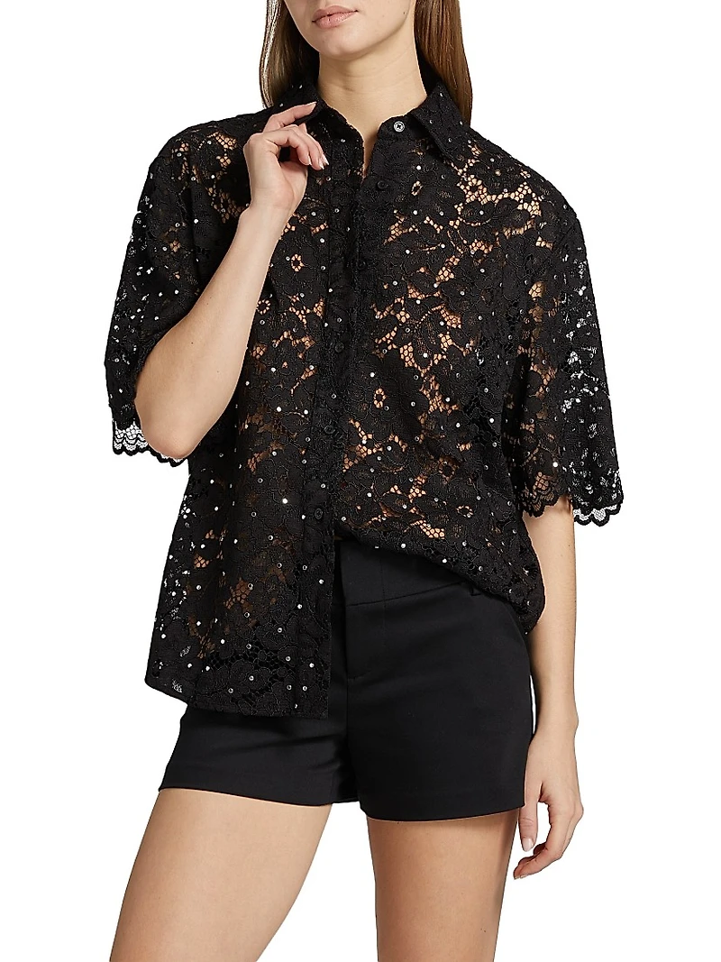Studded Floral Lace Shirt